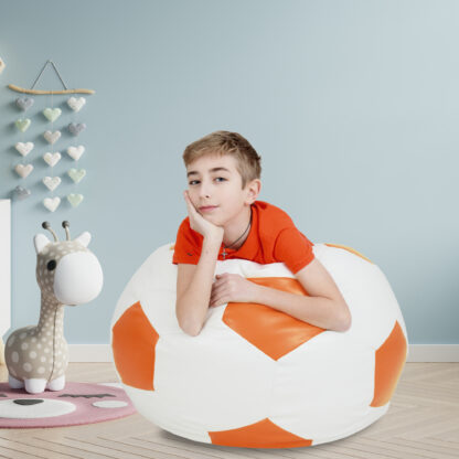 Fotoliu tip minge Mondo Ball, Bean Bag, alb-portocaliu, imitatie piele, 74 cm - imagine 5
