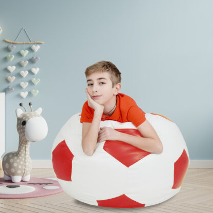 Fotoliu tip minge Mondo Ball, Bean Bag, alb-rosu, imitatie piele, 74 cm - imagine 6