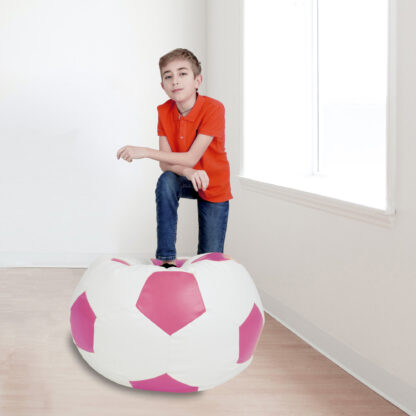 Fotoliu tip minge Mondo Ball, Bean Bag, alb-roz, imitatie piele, 74 cm - imagine 5