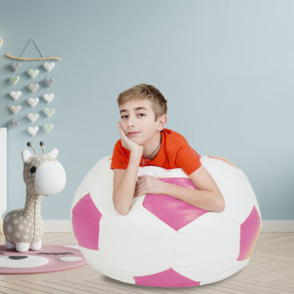 Fotoliu tip minge Mondo Ball, Bean Bag, alb-roz, imitatie piele, 74 cm - imagine 6