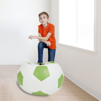 Fotoliu tip minge Mondo Ball, Bean Bag, alb-verde, imitatie piele, 74 cm - imagine 5