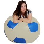 Fotoliu tip minge Mondo Ball, Bean Bag, crem-albastru, imitatie piele, 74 cm - imagine 5