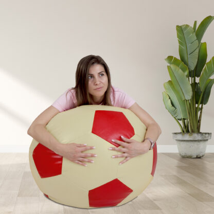 Fotoliu tip minge Mondo Ball, Bean Bag, crem-rosu, imitatie piele, 74 cm - imagine 5