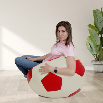 Fotoliu tip minge Mondo Ball, Bean Bag, crem-rosu, imitatie piele, 74 cm - imagine 4