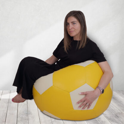 Fotoliu tip minge Mondo Ball, Bean Bag, galben-crem, imitatie piele, 74 cm - imagine 3