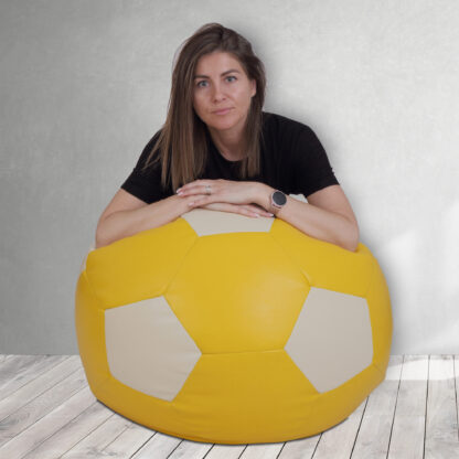 Fotoliu tip minge Mondo Ball, Bean Bag, galben-crem, imitatie piele, 74 cm - imagine 4
