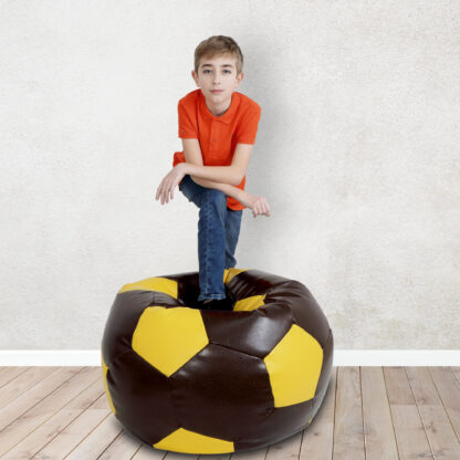 Fotoliu tip minge Mondo Ball, Bean Bag, maro-galben, imitatie piele, 74 cm - imagine 4
