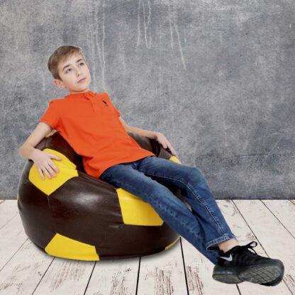 Fotoliu tip minge Mondo Ball, Bean Bag, maro-galben, imitatie piele, 74 cm - imagine 5