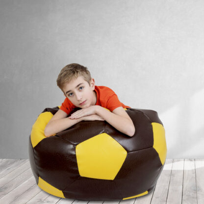 Fotoliu tip minge Mondo Ball, Bean Bag, maro-galben, imitatie piele, 74 cm - imagine 6