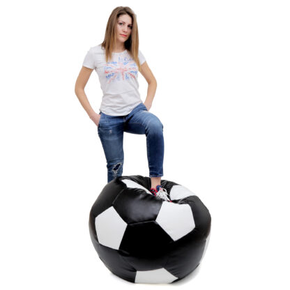 Fotoliu tip minge Mondo Ball, Bean Bag, negru-alb, imitatie piele, 74 cm - imagine 9