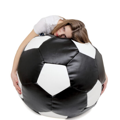 Fotoliu tip minge Mondo Ball, Bean Bag, negru-alb, imitatie piele, 74 cm - imagine 2
