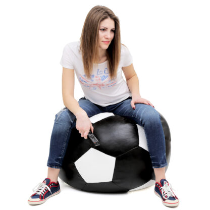 Fotoliu tip minge Mondo Ball, Bean Bag, negru-alb, imitatie piele, 74 cm - imagine 8