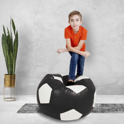 Fotoliu tip minge Mondo Ball, Bean Bag, negru-alb, imitatie piele, 74 cm - imagine 7