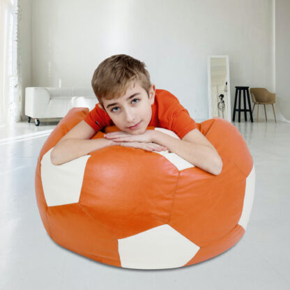 Fotoliu tip minge Mondo Ball, Bean Bag, portocaliu-alb, imitatie piele, 74 cm - imagine 5