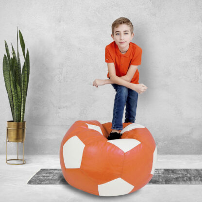 Fotoliu tip minge Mondo Ball, Bean Bag, portocaliu-alb, imitatie piele, 74 cm - imagine 6