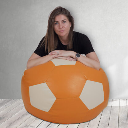 Fotoliu tip minge Mondo Ball, Bean Bag, portocaliu-crem, imitatie piele, 74 cm - imagine 5
