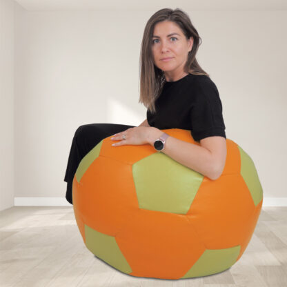 Fotoliu tip minge Mondo Ball, Bean Bag, portocaliu-verde, imitatie piele, 74 cm - imagine 8