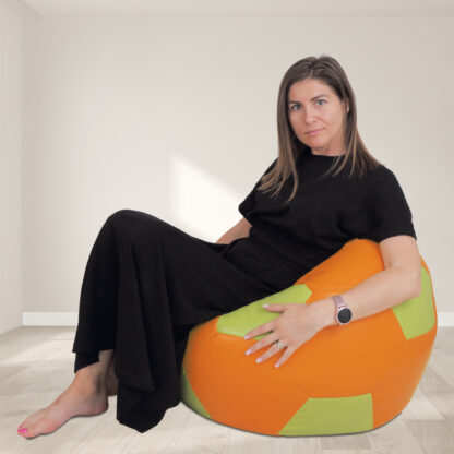 Fotoliu tip minge Mondo Ball, Bean Bag, portocaliu-verde, imitatie piele, 74 cm - imagine 9