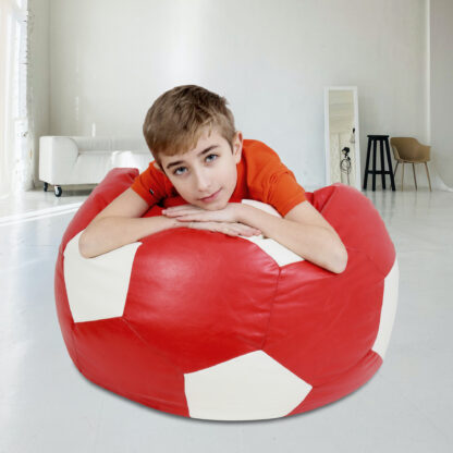 Fotoliu tip minge Mondo Ball, Bean Bag, rosu-alb, imitatie piele, 74 cm - imagine 4