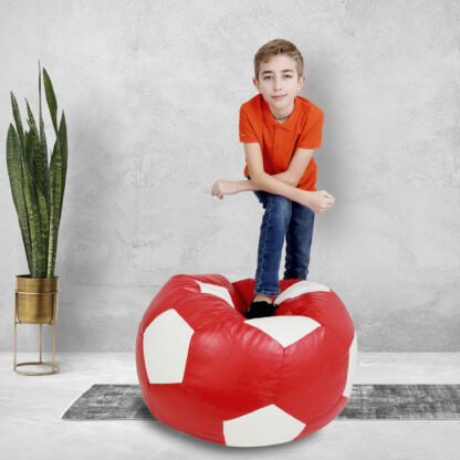 Fotoliu tip minge Mondo Ball, Bean Bag, rosu-alb, imitatie piele, 74 cm - imagine 5