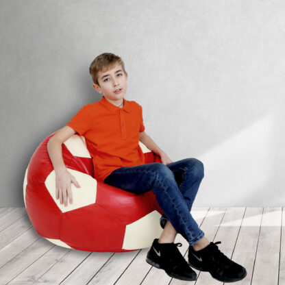 Fotoliu tip minge Mondo Ball, Bean Bag, rosu-crem, imitatie piele, 74 cm - imagine 9