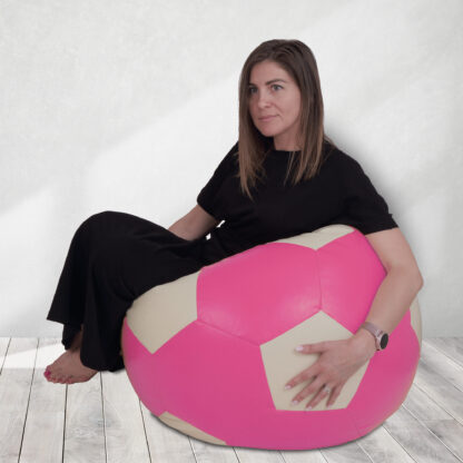 Fotoliu tip minge Mondo Ball, Bean Bag, roz-crem, imitatie piele, 74 cm - imagine 4