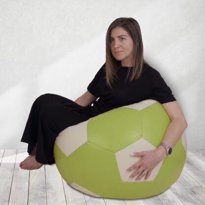 Fotoliu tip minge Mondo Ball, Bean Bag, verde-crem, imitatie piele, 74 cm - imagine 5