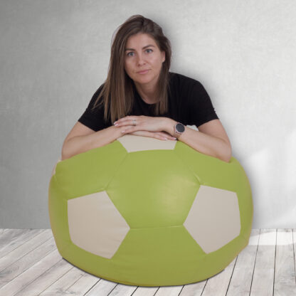 Fotoliu tip minge Mondo Ball, Bean Bag, verde-crem, imitatie piele, 74 cm - imagine 6