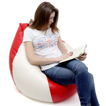 Fotoliu tip para Mara, Big Bean Bag, alb-rosu, imitatie piele, 74 cm - imagine 5
