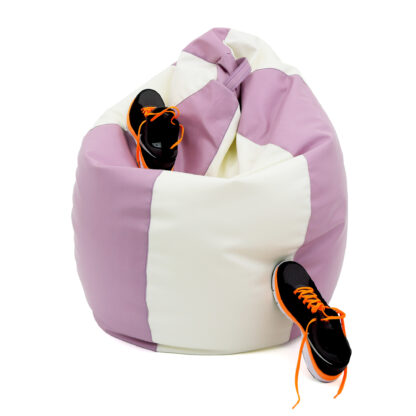 Fotoliu tip para Mara, Big Bean Bag, crem-mov, imitatie piele, 74 cm - imagine 2