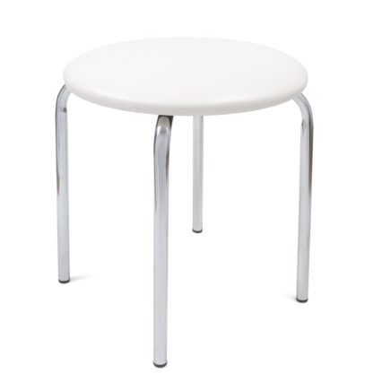 Taburet Sofia, cadru crom, alb, imitatie piele, 46x45x45 cm - imagine 2