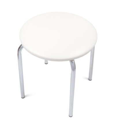 Taburet Sofia, cadru crom, alb, imitatie piele, 46x45x45 cm