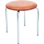 Taburet Sofia, cadru crom, cognac, imitatie piele, 46x45x45 cm - imagine 3