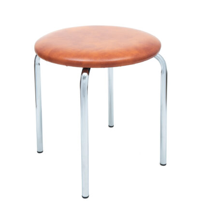 Taburet Sofia, cadru crom, cognac, imitatie piele, 46x45x45 cm - imagine 3