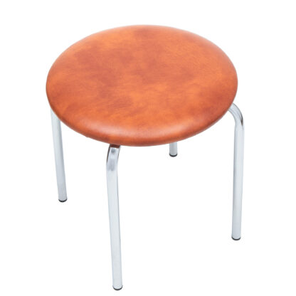 Taburet Sofia, cadru crom, cognac, imitatie piele, 46x45x45 cm