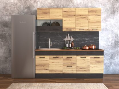 Bucatarie Greta 200 cm, stejar/antracit, blat termic nuc