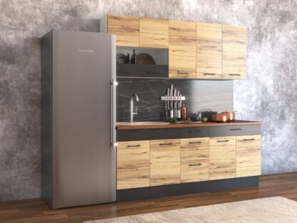 Bucatarie Greta 200 cm, stejar/antracit, blat termic nuc - imagine 2