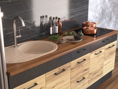 Bucatarie Greta 200 cm, stejar/antracit, blat termic nuc - imagine 4