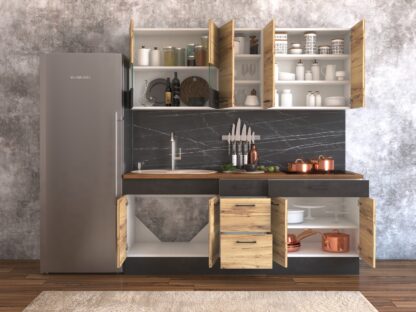 Bucatarie Greta 200 cm, stejar/antracit, blat termic nuc - imagine 5