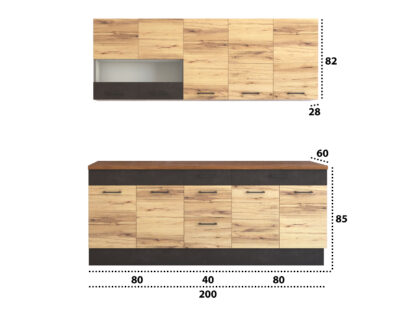 Bucatarie Greta 200 cm, stejar/antracit, blat termic nuc - imagine 6