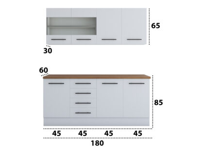 Bucatarie Alfa 180, cu vitrina, alb, blat termic nuc - imagine 4