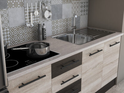 Bucatarie Alfa 180, cu vitrina, sonoma/wenge, blat termic travertin - imagine 6