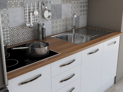Bucatarie Alfa 180, fara vitrina, alb, blat termic nuc - imagine 4