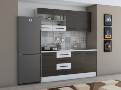 Bucatarie Alfa 180, cu vitrina, wenge/alb, blat termic alb - imagine 3