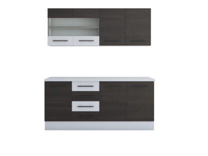 Bucatarie Alfa 180, cu vitrina, wenge/alb, blat termic alb - imagine 4