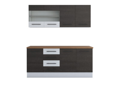 Bucatarie Alfa 180, cu vitrina, wenge/alb, blat termic nuc - imagine 4