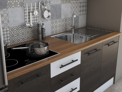 Bucatarie Alfa 180, cu vitrina, wenge/alb, blat termic nuc - imagine 6