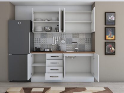 Bucatarie Alfa 180, fara vitrina, alb, blat termic nuc - imagine 3