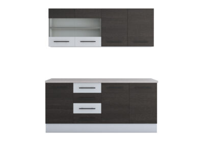 Bucatarie Alfa 180, cu vitrina, wenge/alb, blat termic travertin - imagine 4
