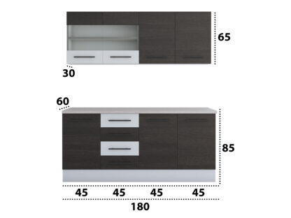 Bucatarie Alfa 180, cu vitrina, wenge/alb, blat termic travertin - imagine 5